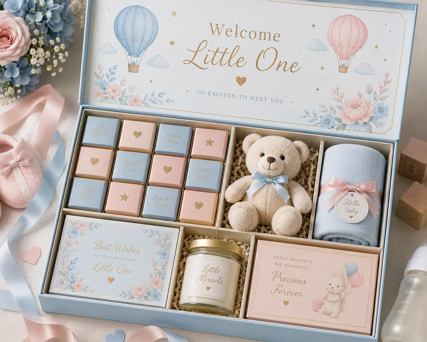 Baby Shower Gift Box – Baby Blue & Blush Pink | Color kraft