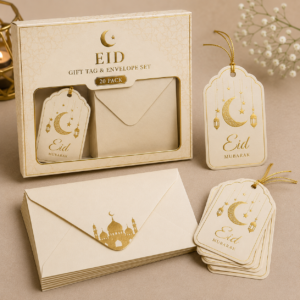 Eid Gift Tag & Envelope Set – Pack of 20 | Color kraft