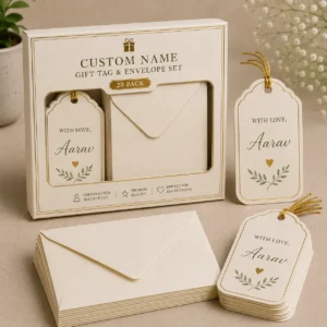 Custom Name Gift Tag & Envelope Set – Pack of 20 | Color kraft