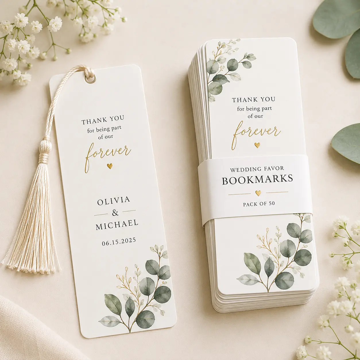 Wedding Favor Bookmark – Custom – Pack of 50 | Color kraft