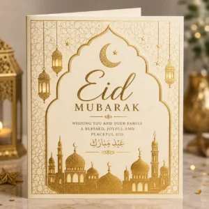 Eid Mubarak Greeting Card – Gold Islamic Design | Color kraft