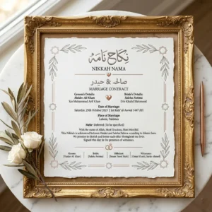 Embossed Luxury Nikkah Nama with Frame | Color kraft
