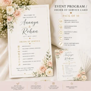 Event Program / Order of Service Card – Pack of 50 | Color kraft