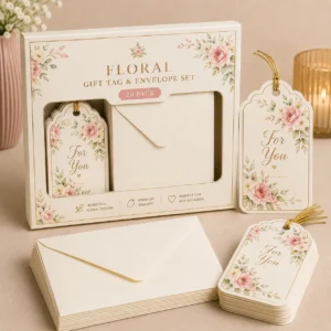 Floral Gift Tag & Envelope Set – Pack of 20 | Color kraft