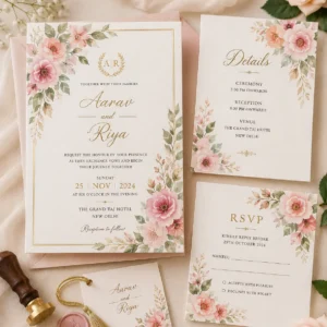 Floral Watercolor Wedding Invitation Card | Color kraft