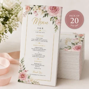 Floral Wedding Menu Card – Pack of 20 | Color Kraft