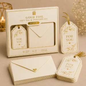 Gold Foil Gift Tag & Envelope Set – Pack of 20 | Color kraft