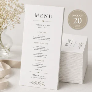 Minimalist Wedding Menu Card – Pack of 20 | Color Kraft