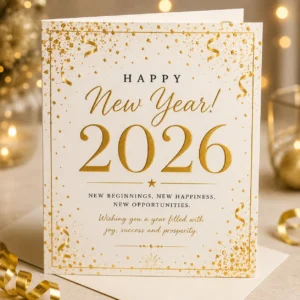 New Year Greeting Card 2026 – Gold Confetti Design | Color kraft