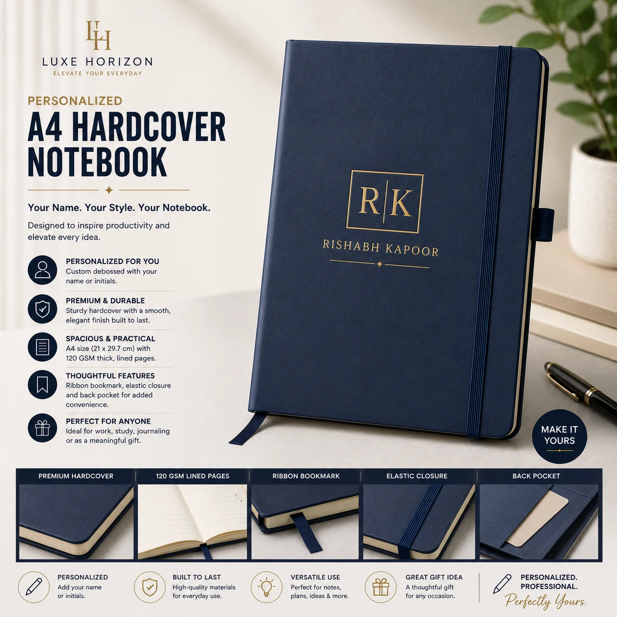 Personalized A4 Hardcover Notebook | Color kraft