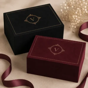 Velvet Touch Rigid Box – Matte Black / Deep Burgundy | Color kraft