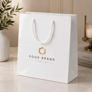 White Gloss Shopping Bag – Custom Logo – Pack of 20 | Color Kraft